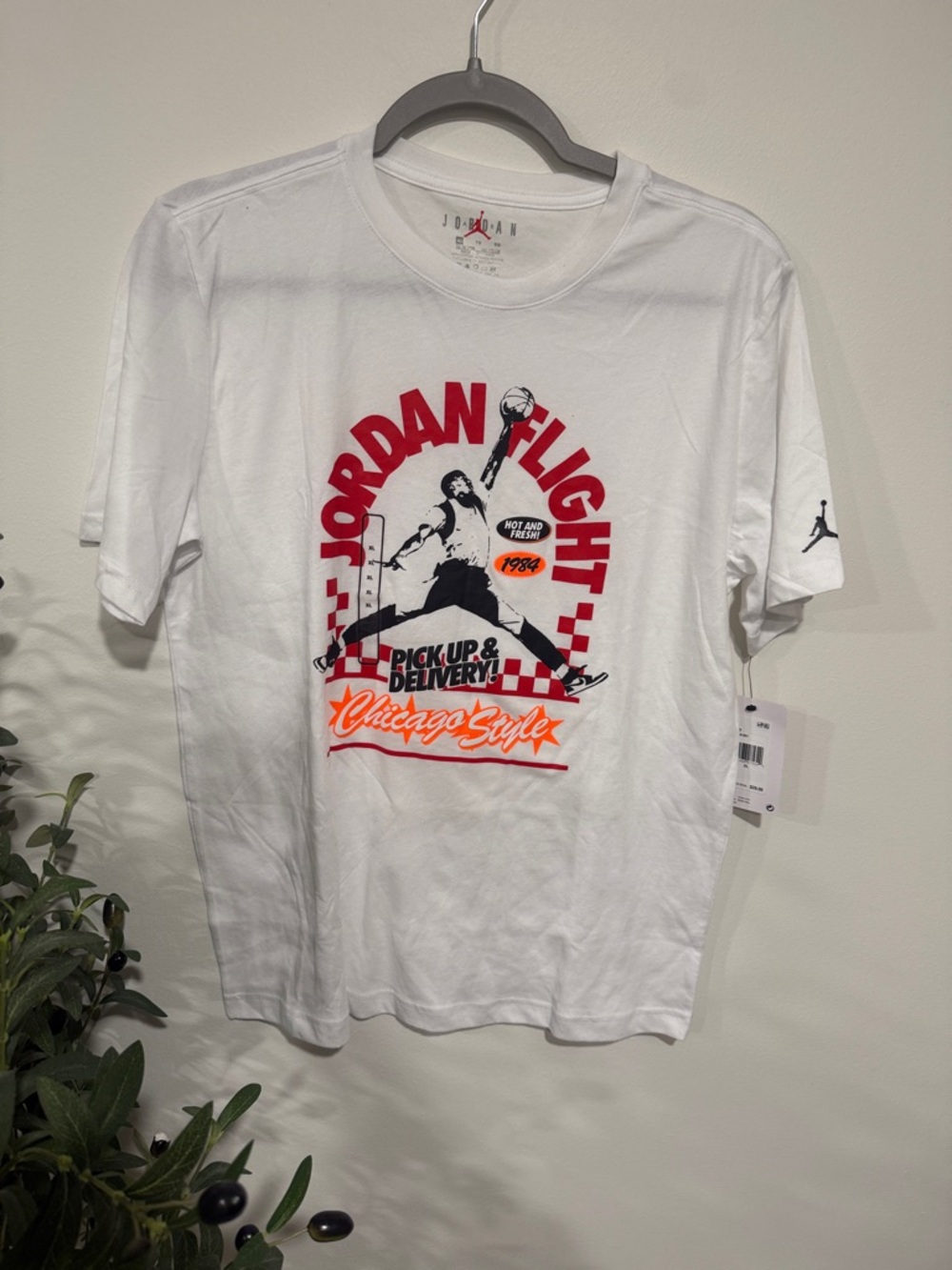 Jordan White Short Sleeve Tee with Red and Orange Graphic